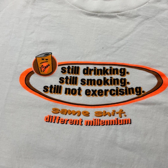 Vintage 90s Still Drinking Smoking Not Exercising Same Shi* Funny Humor T Shirt - Picture 3 of 6